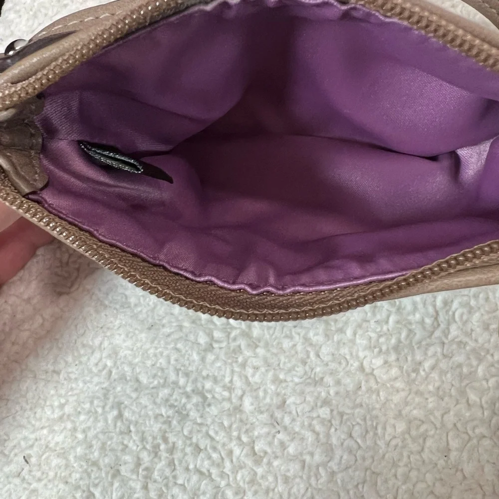 Coach Signature Circle Print Wristlet in Brown, Cream & Purple
